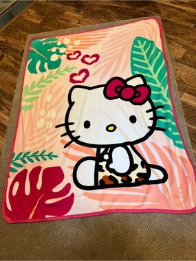Hello Kitty Pink Peach Striped Plush Throw Personalized with Berkley